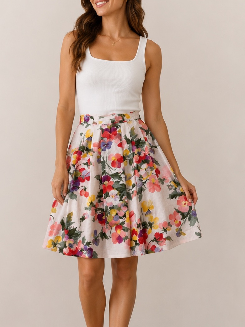Vintage Floral A-Line Petite Skirt with Pockets - Picture 1 of 7